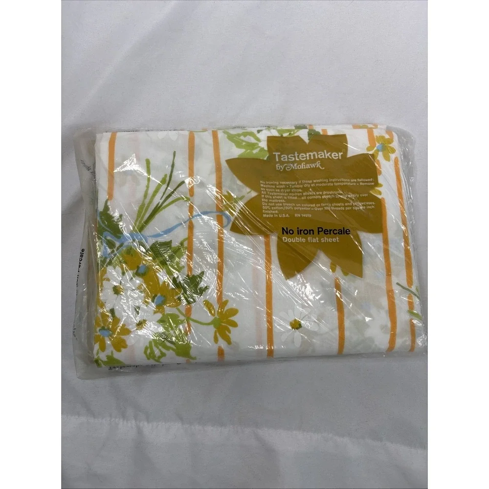 VTG Percale Tastemaker Mohawk Double Flat Sheet No‎ Iron Floral 81